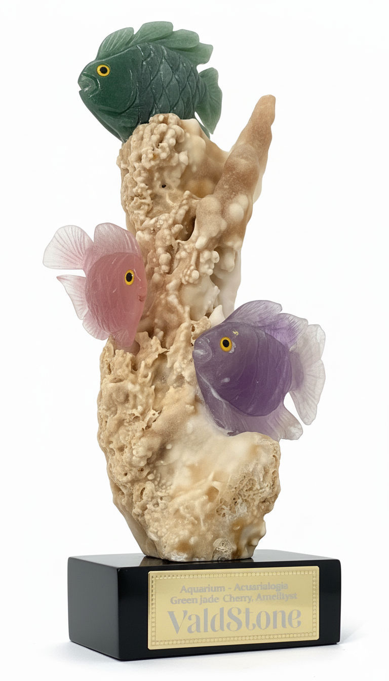 Artisan crafting a Handcrafted Aquarium Sculpture from semi-precious stones by Valdstone.