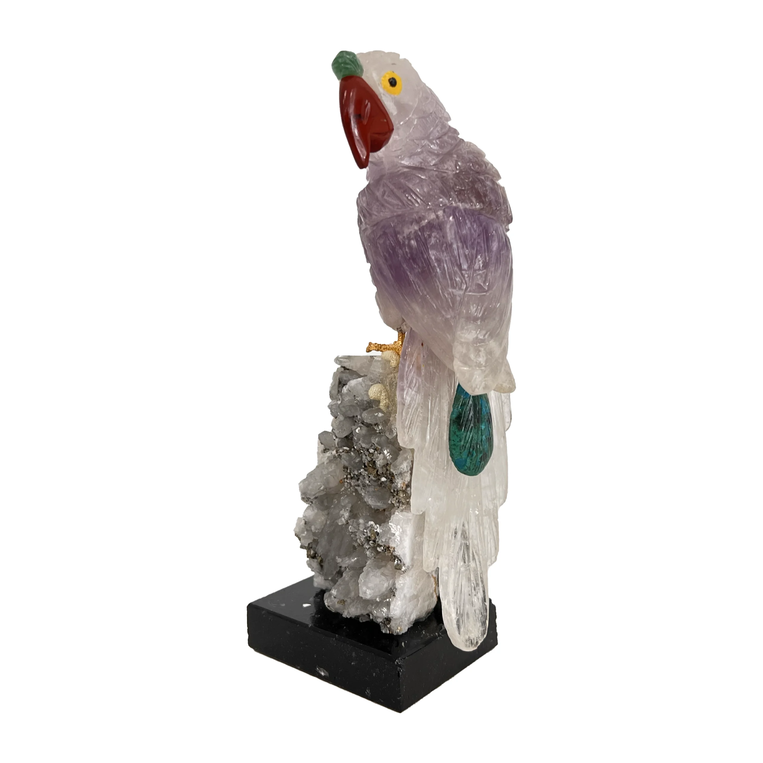 Handcrafted Macaw Sculpture front view in semi-precious stone art by Valdstone